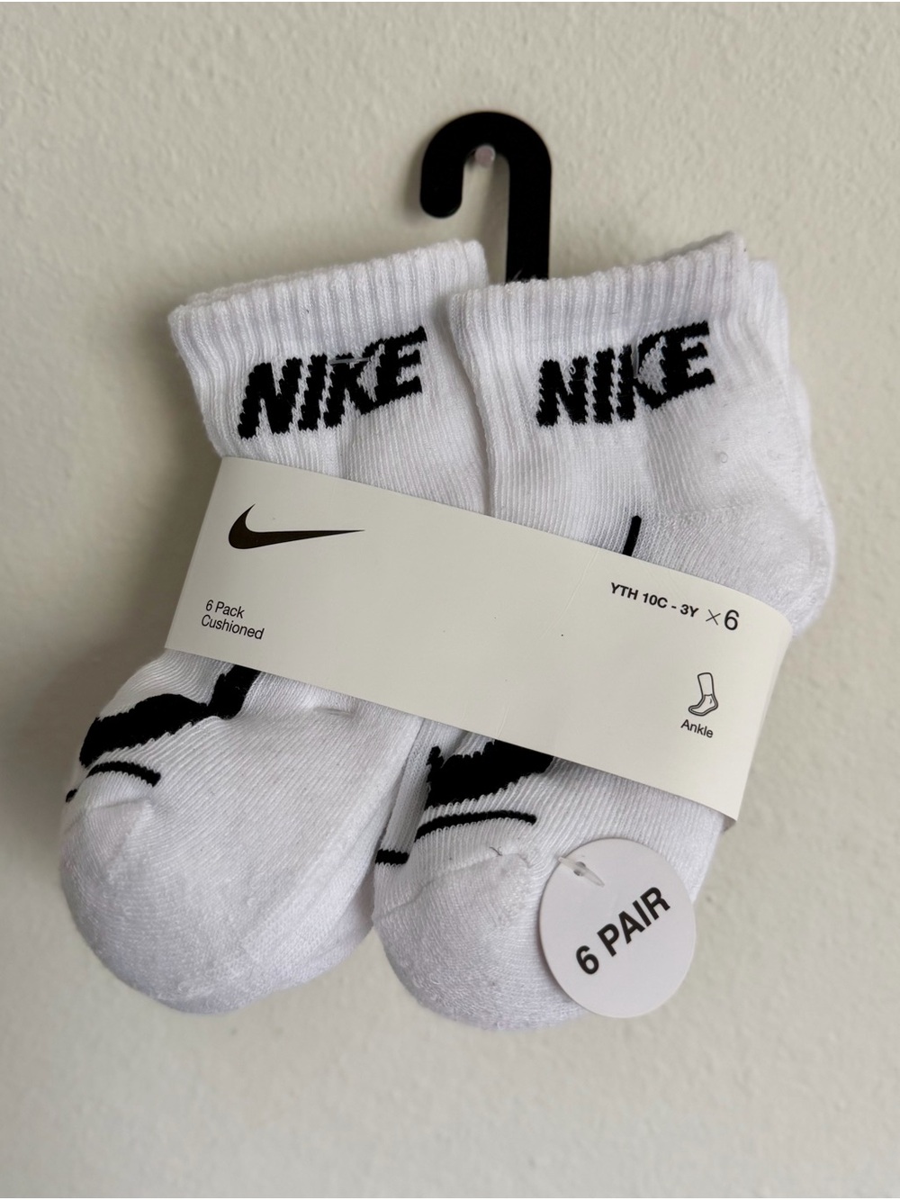 Nike Kids White & Black Ankle Socks - 6 Pack